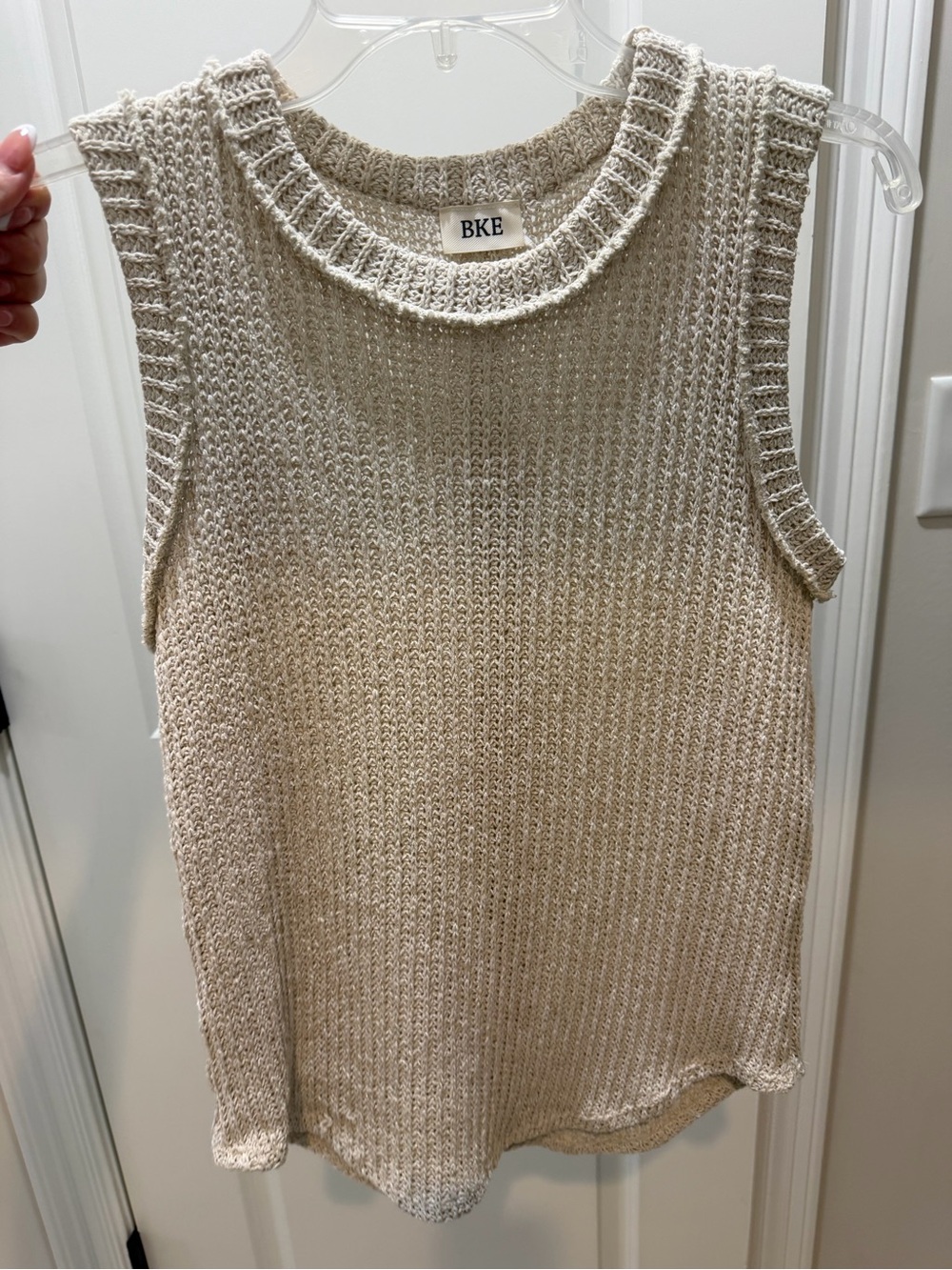BKE Cream Knit Ribbed Sleeveless Top